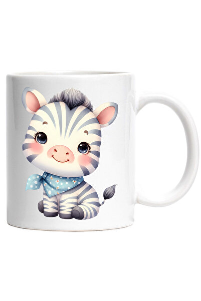 StoryGift Romania Cana cu o zebra micuta si imbujorata | ilustratie | bandana la gat | cuminte | p, Cu Maner Alb