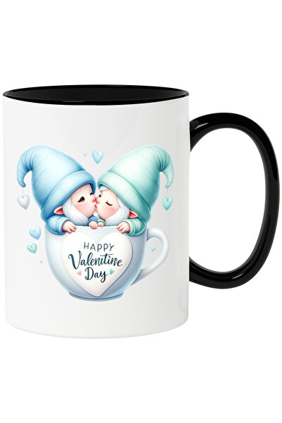 StoryGift Romania Cana cu doi Gnomi intr-o cana, indragostiti cu mesajul happy valentine's day. | , Cu Maner Negru