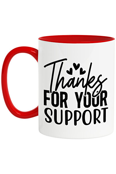 StoryGift Romania Cana cu inimioare si mesaj de multumire pentru ajutorul primit cu Maner Rosu, Cu Maner Rosu