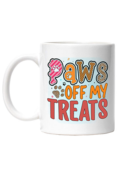 StoryGift Romania Cana cu mesajul "Paws off my Treats", caine, animal de companie, ilustratie, lab, Cu Maner Alb