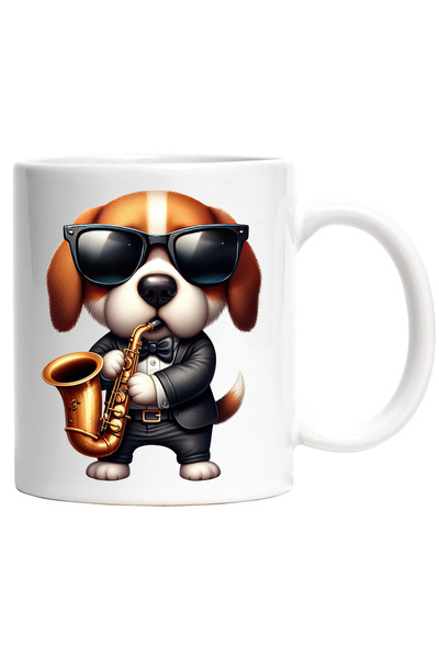 StoryGift Romania Cana cu un catel care canta la saxofon | ilustratie | ochel...