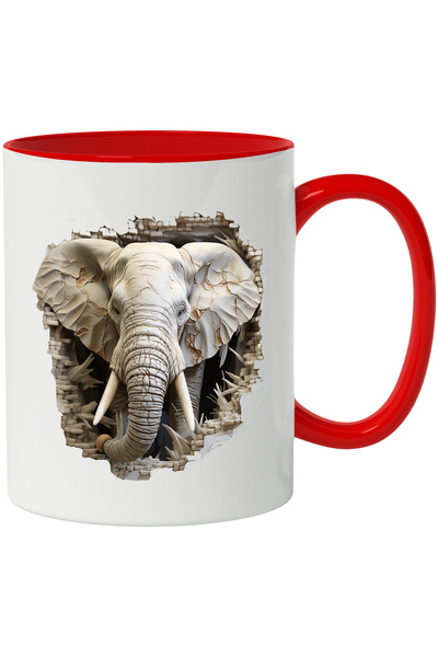 StoryGift Romania Cana Cu Elefant, Zid, Caramida, Pietre, Colti, Urechi, Multicolor 330 ml, Cerami, Cu Maner Rosu