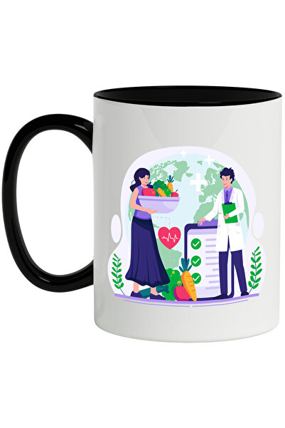 StoryGift Romania Cana Cu Ziua Sanatatii, Alimentatie, Fructe, Legume, Doctor, Multicolor 330 ml, , Cu Maner Negru