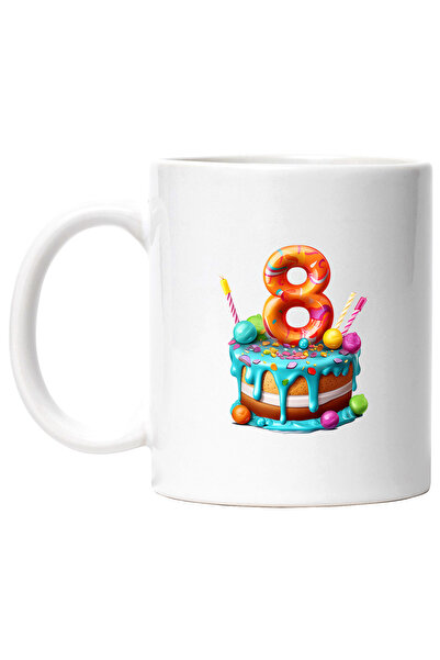 StoryGift Romania Cana cu cifra 8, tort, lumanari, ilustratie, pentru copii, ...