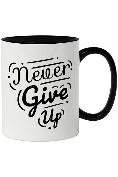 StoryGift Romania Cana Cu Mesaj In Engleza Never Give Up, Nu Renunta Niciodata, Text Motivational,, Cu Maner Negru