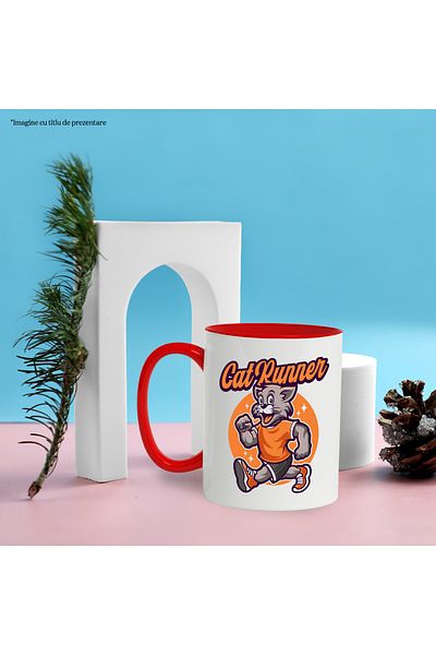 StoryGift Romania Mug With Message In English Cat Runner, Cat, Athletics, Stars, Multicolor 330 ml,, With
