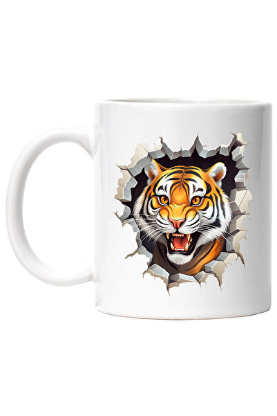 StoryGift Romania Cana cu un tigru agresiv care scoate capul printr-un zid, i...