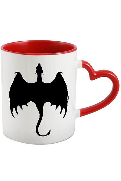 StoryGift Romania Cana cu un dragon din povesti - creatura mitica cu Maner Inima Rosie, Cu Maner Inima Rosie