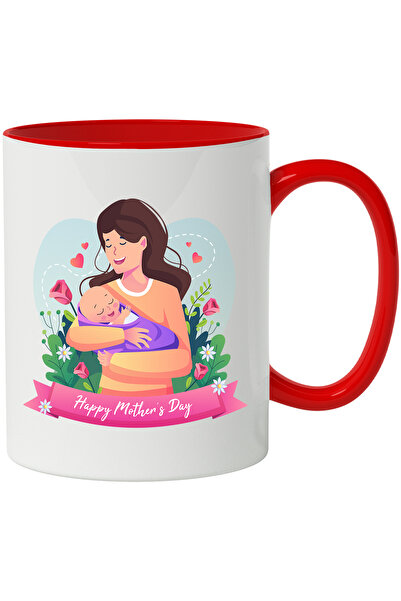StoryGift Romania Cana Cu Mesaj In Engleza Happy Mother's Day, Ziua Mamei, Bebelus, Copil, Flori, , Cu Maner Rosu
