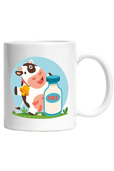 StoryGift Romania Cana Cu Vaca, Clopot, Lapte, Sticla, Animal, Pasune, Cer, Multicolor 330 ml, Cer, Cu Maner Alb