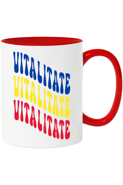 StoryGift Romania Mug Word Vitality, in the Colors of the Romanian Flag, Red,...