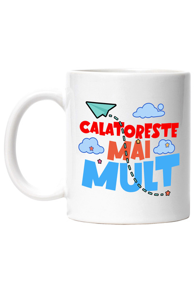 StoryGift Romania Cana cu Iubitorii De Aventura Text Calatoreste mai Mult Avion de Hartie, Ceramic, Cu Maner Alb