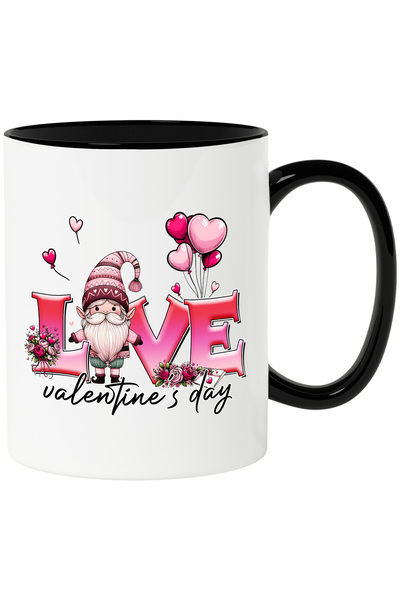 StoryGift Romania Cana cu un pitic cu barba cu mesajul "Love Valentine's Day", iubire, baloane, in, Cu Maner Negru