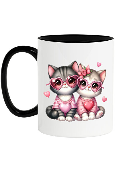 StoryGift Romania Cana cu 2 pisicute vesele, ilustratie, bucurie, ochelari in...