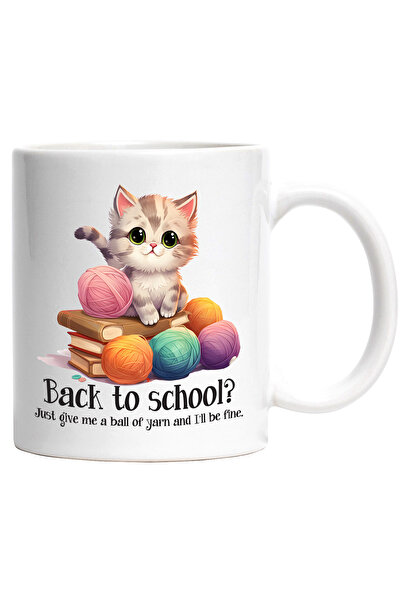 StoryGift Romania Cana cu o pisicuta care sta pe un teanc cu carti | gheme de...