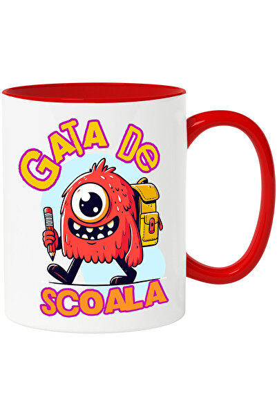 StoryGift Romania Cana cu Monstru Vesel Cu Blana Rosie Text Gata De Scoala, C...