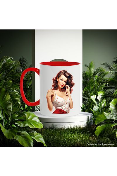 StoryGift Romania Mug with a beautiful woman, illustration, retro style, old, old fashioned, village hair, With ,STG