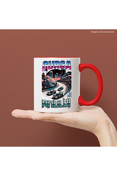 StoryGift Romania Cana Cursa formula 1 text cursa anului, viteza, adrenalina, 330ml, Ceramic cu Ma, Cu Maner Rosu