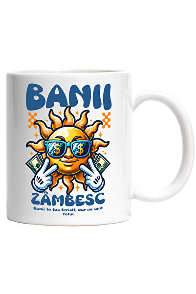 StoryGift Romania Cana soare cu ochelarii bani nu sunt totul, 330ml, Ceramic ...