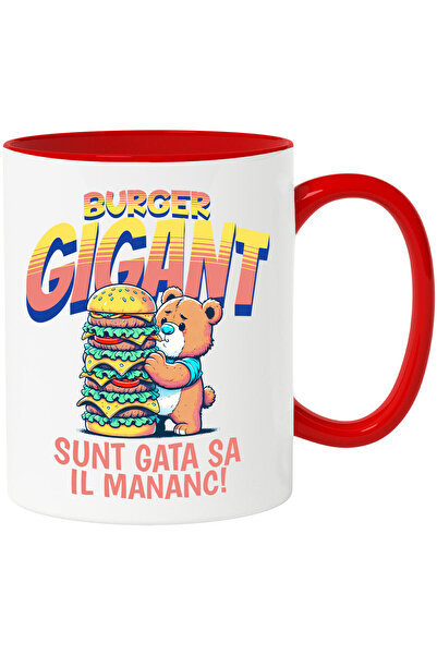 StoryGift Romania Cana cu Urs De Plus Cu Burger Gigant Sunt gata Sa Il Mananc Fast Food mancare An, Cu Maner Rosu