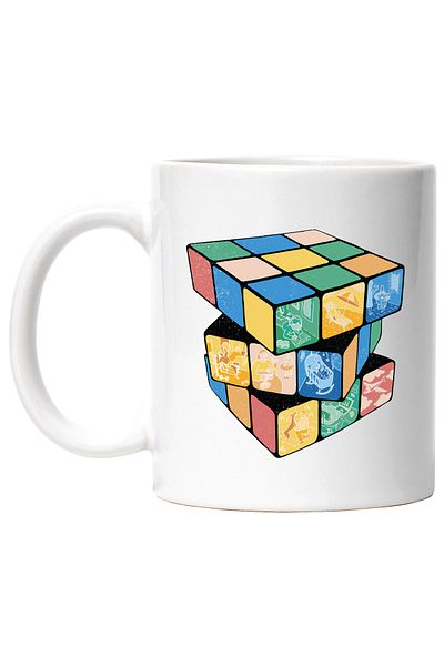 StoryGift Romania Cana Cu Arta Abstracta, Cub Rubik, Ferestre, Plaja, Gym, Multicolor 330 ml, Cera, Cu Maner Alb