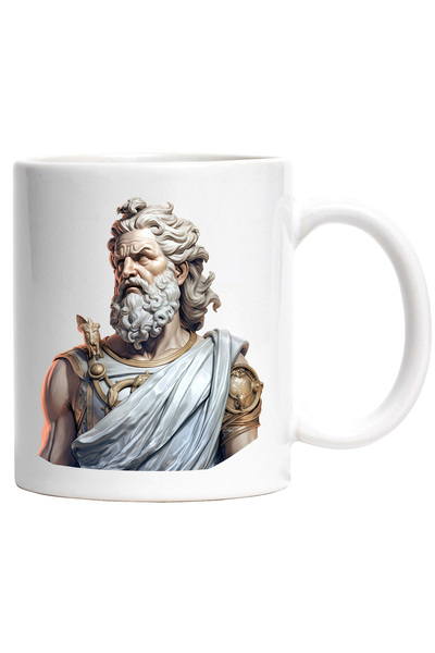 StoryGift Romania Cana cu o statuie din mitologia greaca | Zeus | putere | conducator | fulgere | , Cu Maner Alb