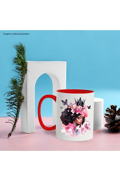 StoryGift Romania Mug with a colored face, illustration, abstract, popcorn, pink, butterflies, spots d, With ,STG