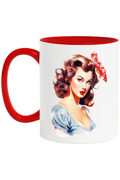 StoryGift Romania Cana cu o femeie cu par saten, ilustratie, stil retro, vech...