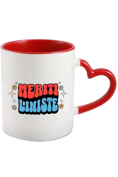 StoryGift Romania Cana Meriti Liniste, 330ml, Ceramica cu Maner Inima Rosie, ...
