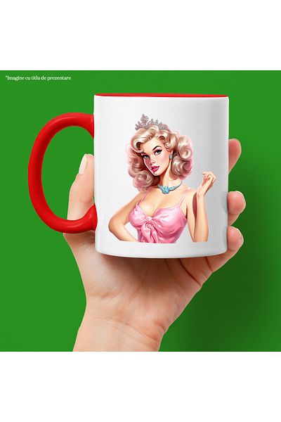 StoryGift Romania Mug with a beautiful woman | | illustration | dress | pink | crown | surp, With ,STG
