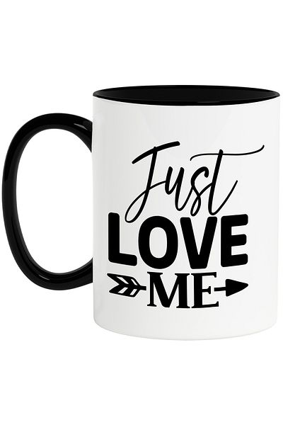StoryGift Romania Cana cu "ordinul" in limba engleza "Just love me" - iubire cu Maner Negru, Cu Maner Negru