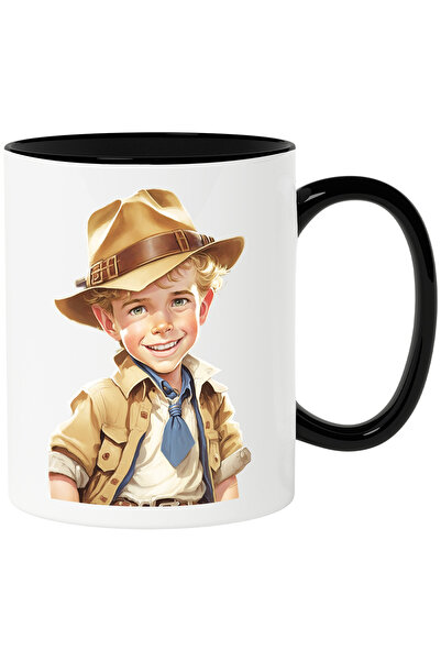 StoryGift Romania Cana cu Portret Baietel Blond de la Tara, Palarie de Fan, B...