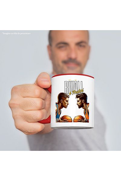 StoryGift Romania Mug rival and loving friend sport basketball match, 330ml, Ceramic with Red Handle, With Ma,STG