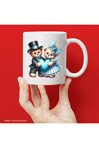 StoryGift Romania Cana cu 2 ursuleti de plus care tin o inima albastra, ilust...