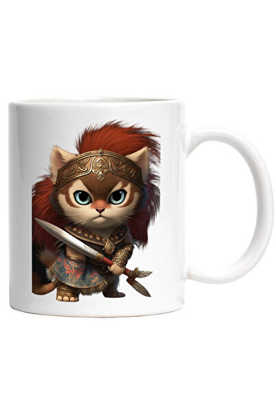 StoryGift Romania Cana cu Portret Pisica Gladiator, Pisica cu Sabie, Pisica L...