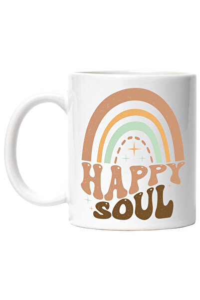 StoryGift Romania Cana cu niste porti si cu textul "Happy soul" - suflet fericit cu Maner Alb, Cu Maner Alb