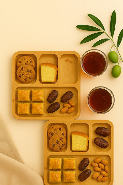 wellhome Set of 2 Bamboo Wooden Presentation Plates | Compartmentalized Serving Tray / Add Natural Elegance to Your Tables
