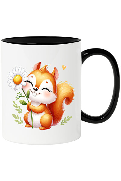 StoryGift Romania Cana cu o veverita fericita care tine o floare alba | ilust...