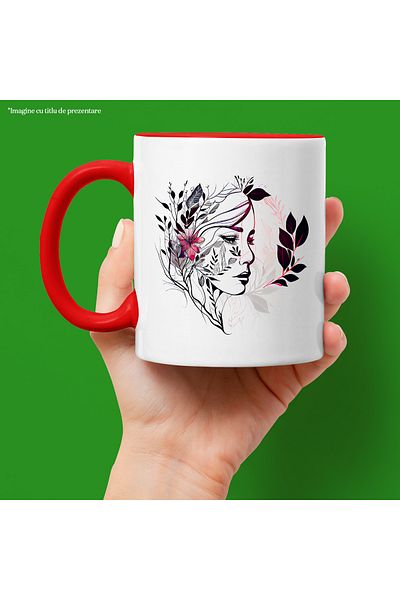 StoryGift Romania Mug with a woman's face | illustration | abstract art | leaves | plants | nature, With ,STG.