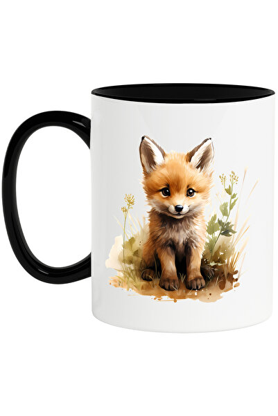 StoryGift Romania Cana cu un pui de vulpe vesel, ilustratie, jucaus, in natur...