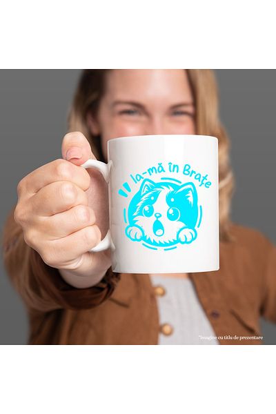 StoryGift Romania Cana Pisica Mica Cu Ochii Mari Animal Blanos Text Ia-ma In Brate Pui Motan, 330m, Cu Maner Alb Stg