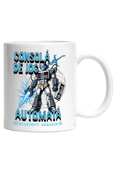 StoryGift Romania Cana Consola de joc automata robot inalt jocuri video, 330ml, Ceramic cu Maner A, Cu Maner Alb
