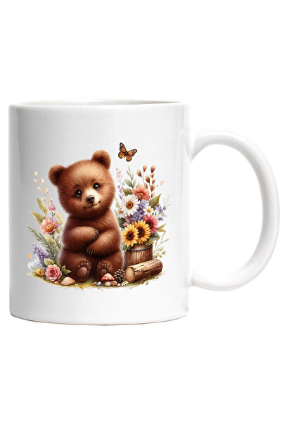 StoryGift Romania Cana cu un pui de urs brun | ilustratie | natura | flori de...