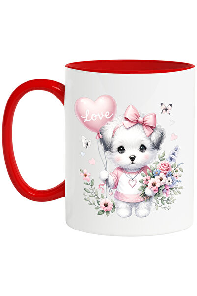 StoryGift Romania Cana cu un catelus blanos | ilustratie | tine un balon roz ...