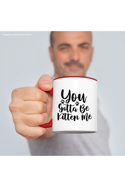 StoryGift Romania Mug with paws and the text "I think you're kidding" - cats feline joke with Red Handle, With M,STG