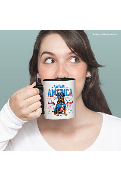 StoryGift Romania Mug with Rottweiler Dog in Captain America Costume with Cape, Night Hero,, With Black Handle