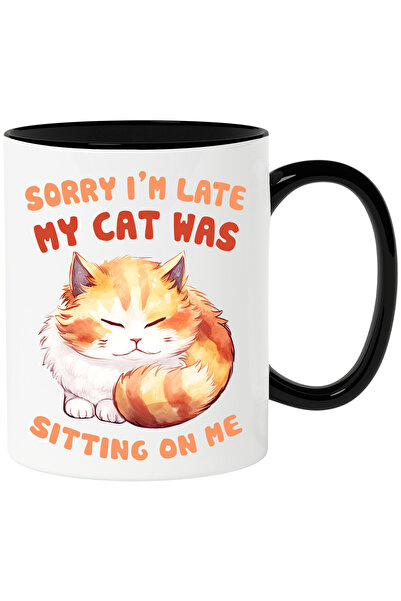 StoryGift Romania Cana cu pisicuta care doarme cu mesajul "Sorry I'm late, my...