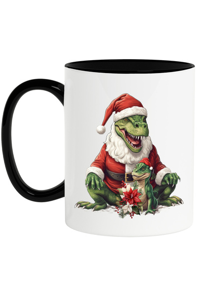 StoryGift Romania Cana cu un dinozaur verde costumat in Mos Craciun | ilustra...