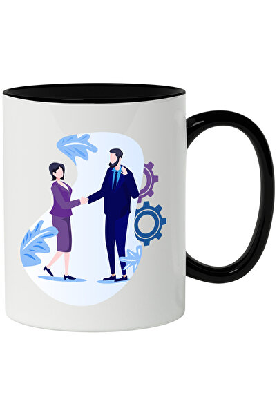 StoryGift Romania Cana Cu Afaceri, Meeting, Business, Plante, Costum, Multicolor 330 ml, Ceramica , Cu Maner Negru