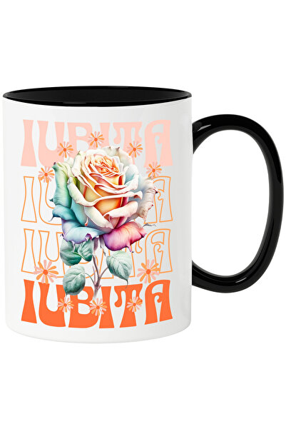 StoryGift Romania Cana Iubita - Trandafir Floare, 330ml, Ceramica cu Maner Ne...